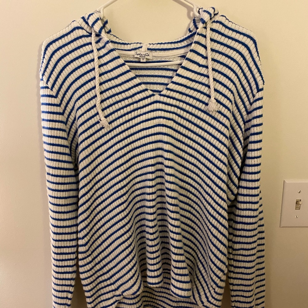 Splendid Hooded Blue and White Hooded Sweater